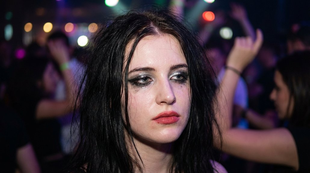 smudged eyes and tousled hair