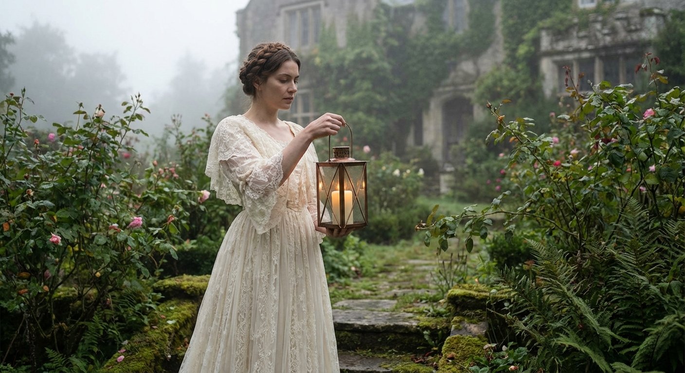 Whispers of Spring: A Victorian Lace Dress & Ghostly Garden Romance