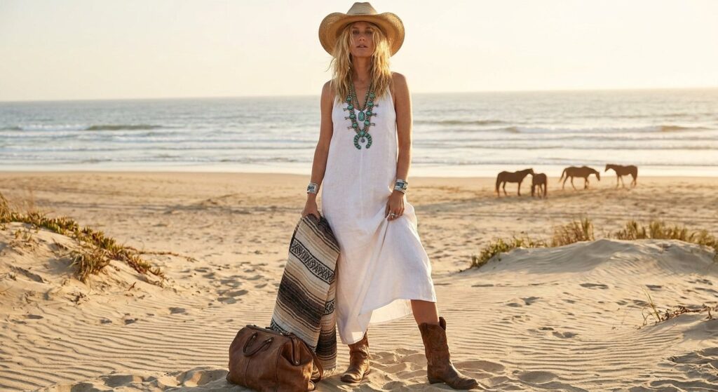 Barefoot Bliss: Coastal Cowgirl Chic with Turquoise Accents