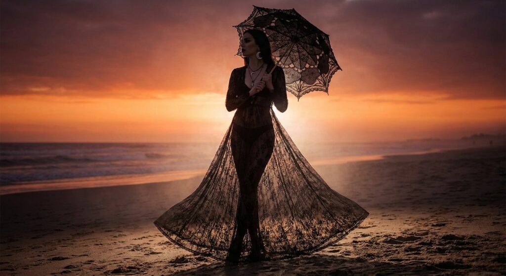 The Midnight Beachcomber: Goth-Themed Beach Roleplay Outfits for the Sun-Shy Romantic